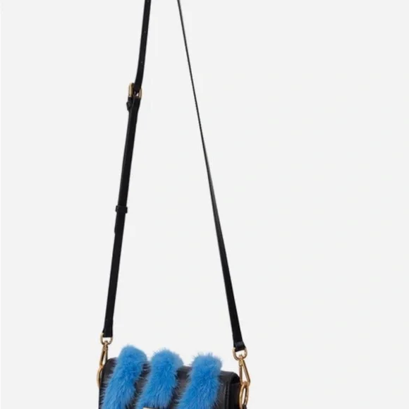 Brandon Blackwood Medium Nia Bag in Black Hard Leather with Blue Mink Fur - Picture 2 of 3
